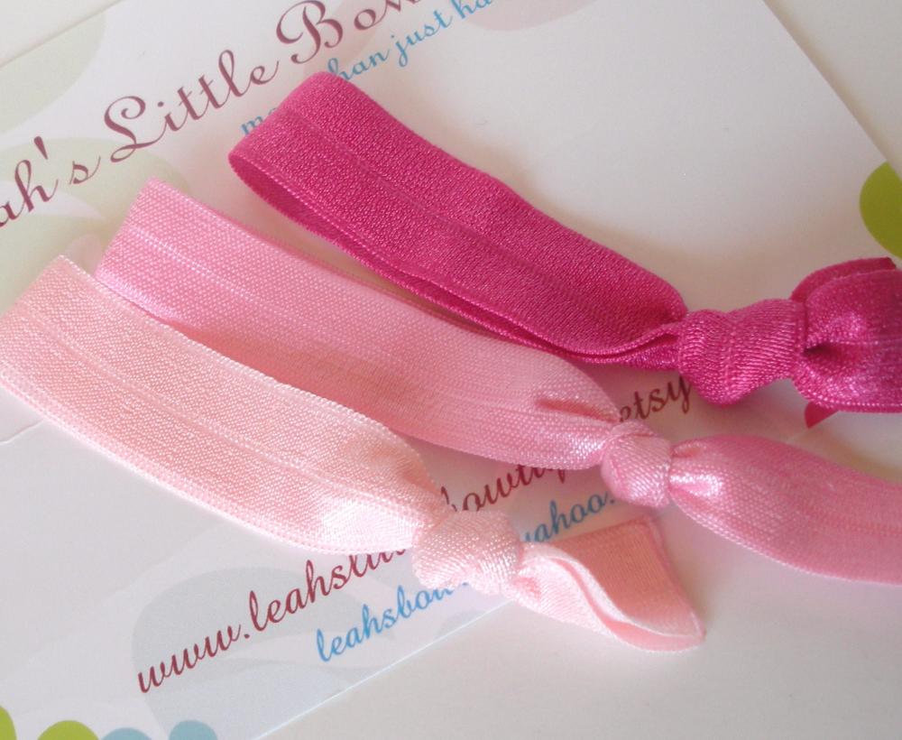 Pink Hair Ties: Set Of Three Pink Baby Pink And Pink