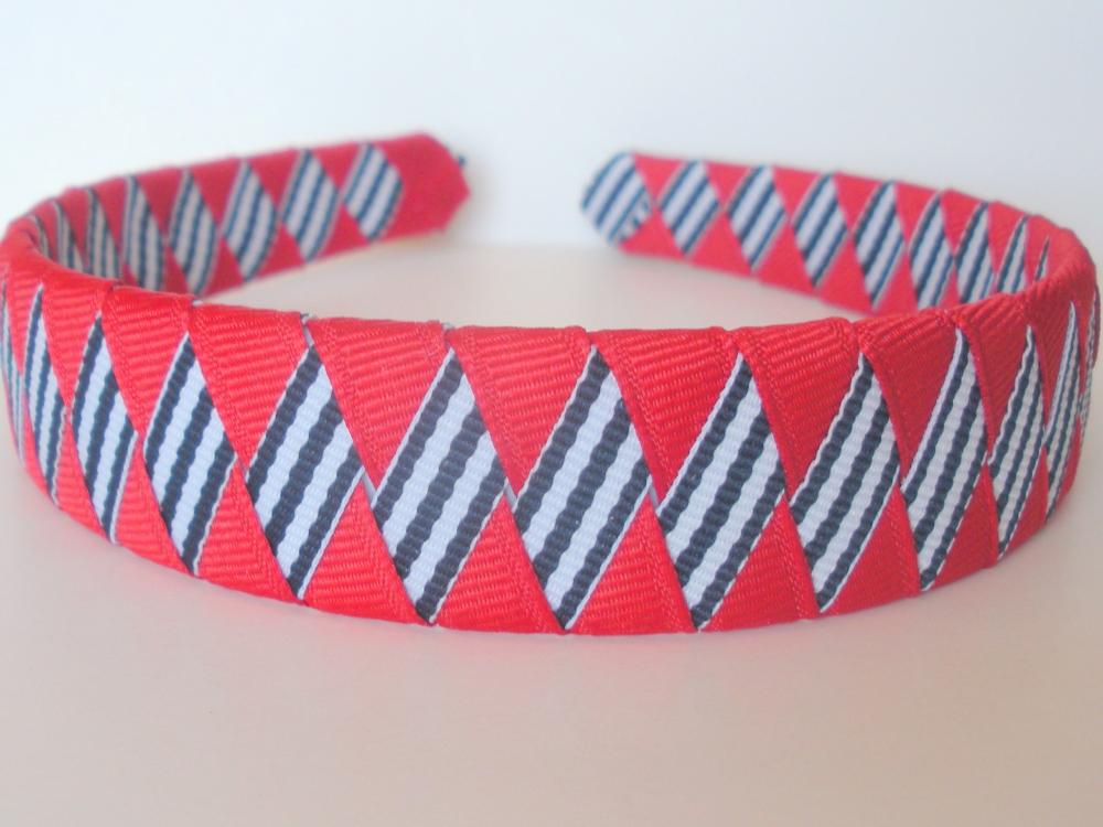 Striped Patriotic Headband: One Inch Wide Headband Made From Red And ...